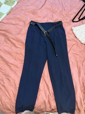 Calvin Klein Navy Straight-Leg Dress Trousers with Black Belt